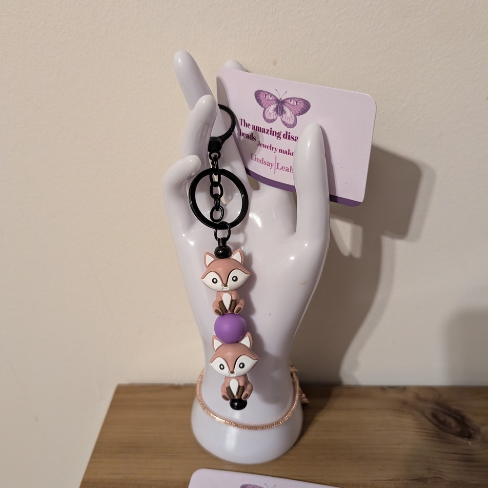 Cute Fox Keychain with Purple Accents